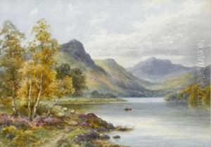 Highland Landscape Withfigure In Boat On Lake In Foreground