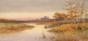 Fishing By The Arun, Sussex by Harold Lawes