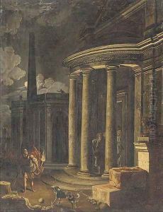 A capriccio of classical buildings by moonlight