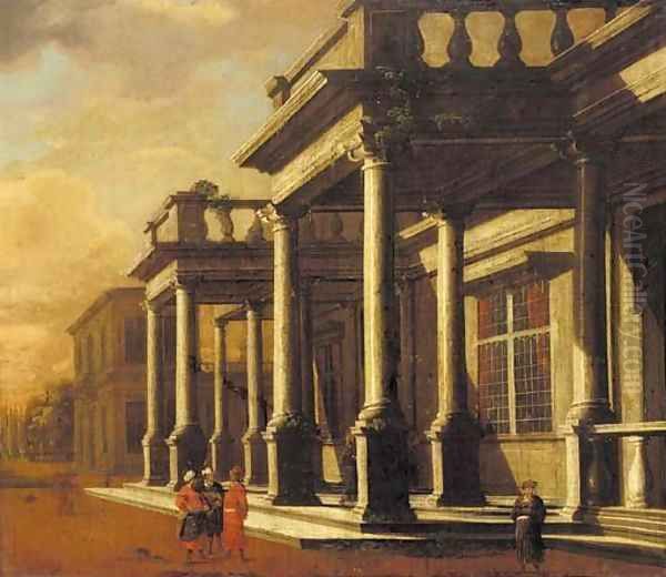 Orientals conversing before a capriccio of a classical building - view 1
