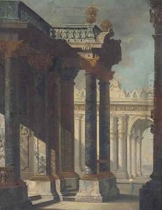 A capriccio of a palace courtyard