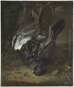 A blackcock in a wooded landscape by Johann Friedrich Von Grooth Germany C