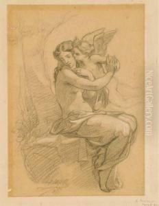 Une Nymphe Assise Repoussant L'amour