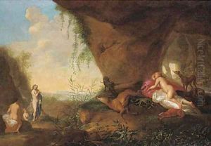 Diana and her nymphs resting by a cave by Abraham van Cuylenborch