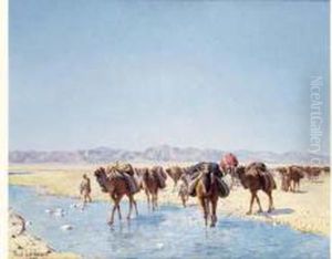 Caravane Traversant Un Oued