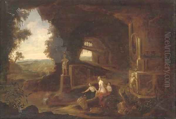 Nymphs bathing in a grotto - view 1