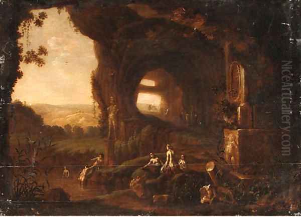 Nymphs bathing by a Grotto - view 1