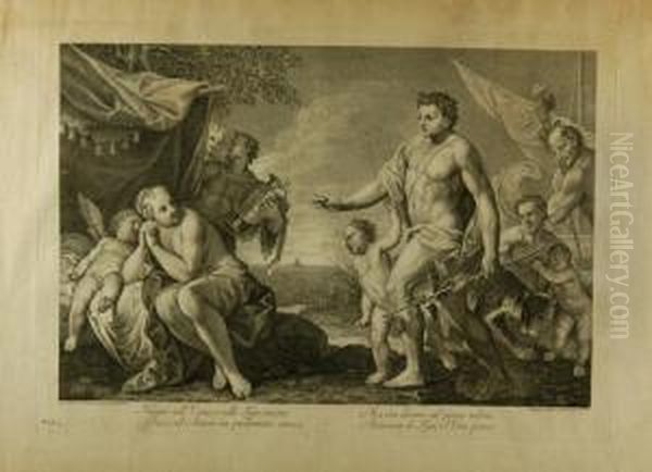 "scene Allegoriche Con Putti E
Baccanti" Gruppo Di Quattro Incisioni . Stampatore Wagner - Venezia In
Cornici In Noce Decorate Con Fregi Agli Angoli - view 1