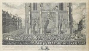 Representation De L'arrivee De 
La Descente Du Roi Louis Xv Devant Le Principal Portail De L'eglise 
Cathedrale De Strasbourg