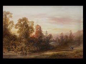 Flusslandschaft Mit Ruinen Und Figurenstaffage