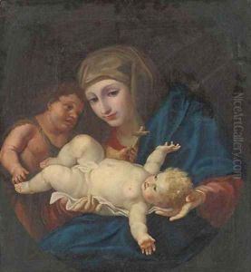The Madonna and Child with the Infant Saint John the Baptist, in a feigned oval by Carlo Cignani