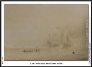 Rowing Out To A Ship Watercolour,signed 10.4 X 14in