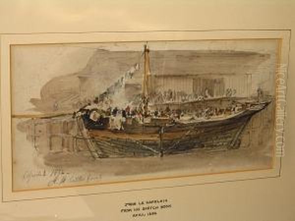 H.m. Cutter Quail, Study Of A Cutter Moored Beside A Quay - view 1