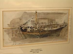 H.m. Cutter Quail, Study Of A Cutter Moored Beside A Quay by John Le Capelain