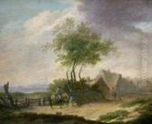 Traveller On A Rural Road By A Dwelling; by Peter La Cave