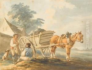 Figures Resting By A Horse And Cart by Peter La Cave