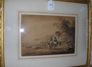 Travellers With Donkeys On A Path, Signed Anddated 1799 by Peter La Cave
