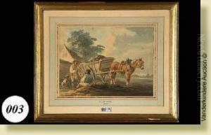 Lahalte Des Paysans, Aquarelle 
Sur Papier. Signee En Bas Au Milieu Lecave Et Datee 1799. Ecole 
Britannique. Dim.: 19x25cm by Peter La Cave