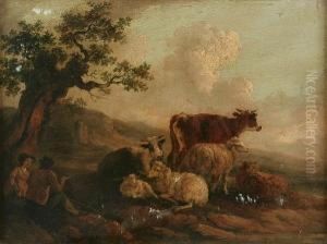 Herdsmen On A Country Road, And Another, Herdsman And Maid With Cattle And Sheep, A Pair