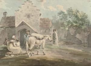 Travellers Before Bury Mill, Devonshire by Peter La Cave