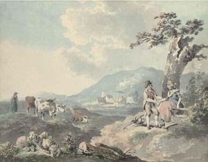 Figures In A Landscape With Cattle Beyond; And Figures By The Seawith A Donkey