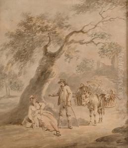 Figures With A Donkey by Peter La Cave