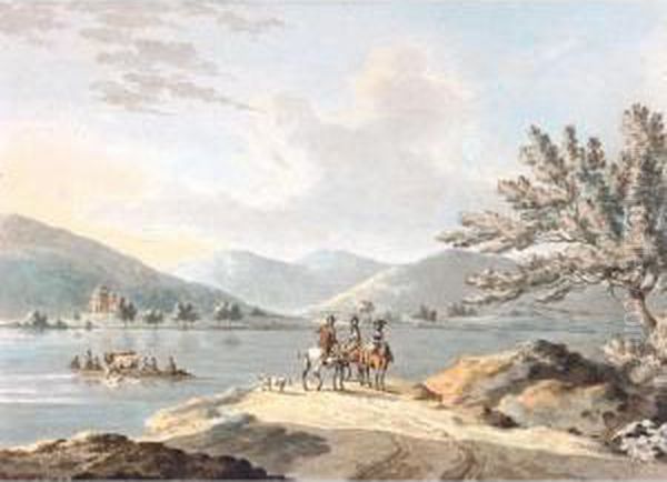 Figures On Horseback By Lake Windermere, Belle Isle Beyond - view 1