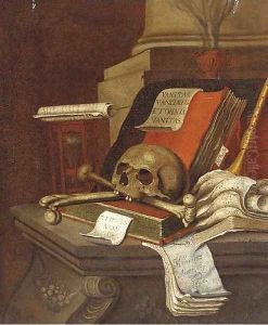 A vanitas still life with books