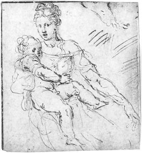 The Madonna and Child, with a subsidiary study of a foot by Girolamo da Carpi