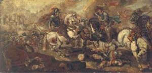 A cavalry battle before a castle by Jacques Courtois