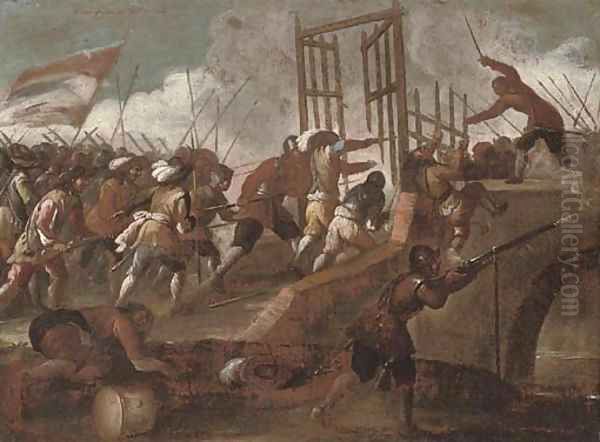 A battle on a bridge - view 1