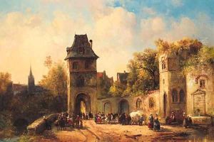 Figures gathering near the Gate of a Town