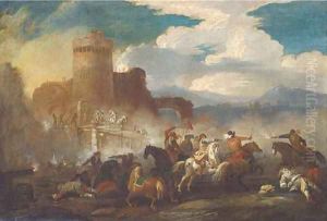 A cavalry battle outside a castle by Jacques Courtois