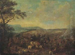 A cavalry skirmish between Christians and Turks in an extensive landscape