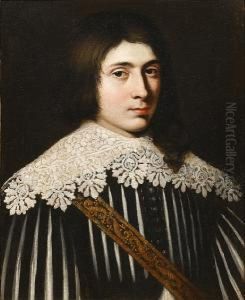 Portrait Of A Young Man, Bust-length, In Blackand White Costume With A Lace Collar by Mathieu Le Nain