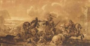 Une Bataille De Cavalerie by Jean-Baptiste Le Paon
