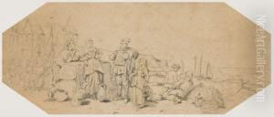 Retour De Peche Au Pied Des Falaises Du Pays De Caux by Eugene Lepoittevin