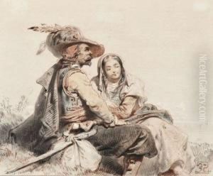 An Old Cavalier And Young Maiden by Eugene Lepoittevin