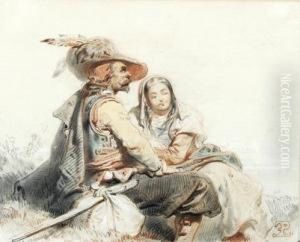 An Old Cavalierand Young Maiden by Eugene Lepoittevin