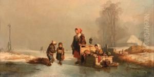 Les Enfants Sur La Riviere Gelee by Eugene Lepoittevin