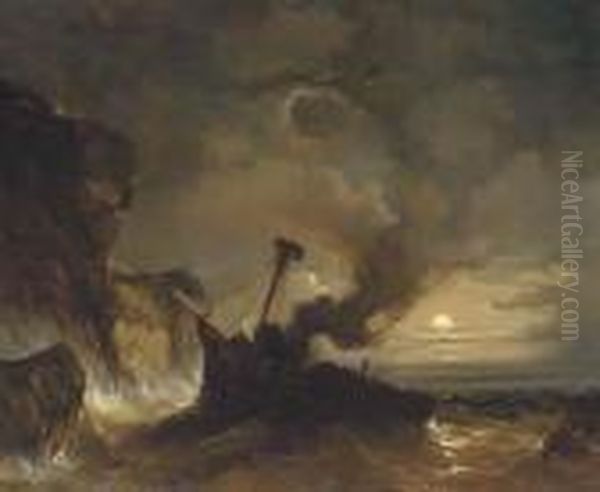 Shipwreck Off The Cliffs Of Dover At Night With Dover Castle In Thedistance - view 1