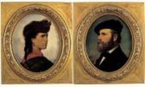 portraits D'homme Et De Femme by Eugene Lepoittevin