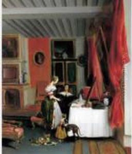 Scene D'interieur Dans Le Gout Du Xviie Siecle. by Eugene Lepoittevin