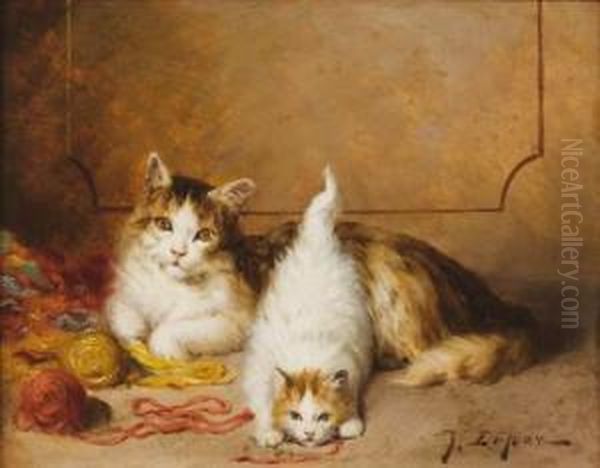Deux Chats Et Pelotes De Laine Rouge Et Jaune - view 1