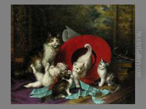 Katzen Vor Rotem Hut - view 1