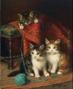 Kittens Playing With A Ball Of Yarn by Jules Le Roy