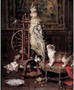 Chatons Jouant Pres D'un Rouet by Jules Le Roy