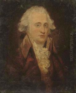 Portrait of a gentleman, bust-length, in a red coat and yellow waistcoat by Francis Cotes
