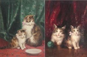 Two Kittens And A Ball Of Yarn; A Cat And Herkitten (a Pair)