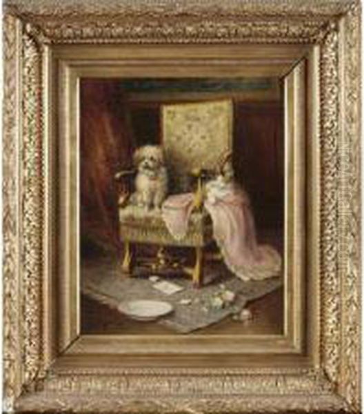 Chien Et Chat Assis Sur Unfauteuil - view 1
